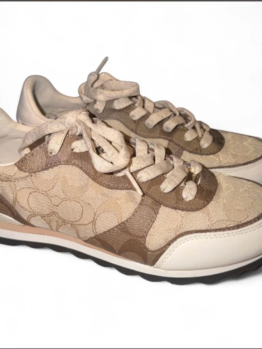 Coach Beige and Brown Signature Runner Sneakers